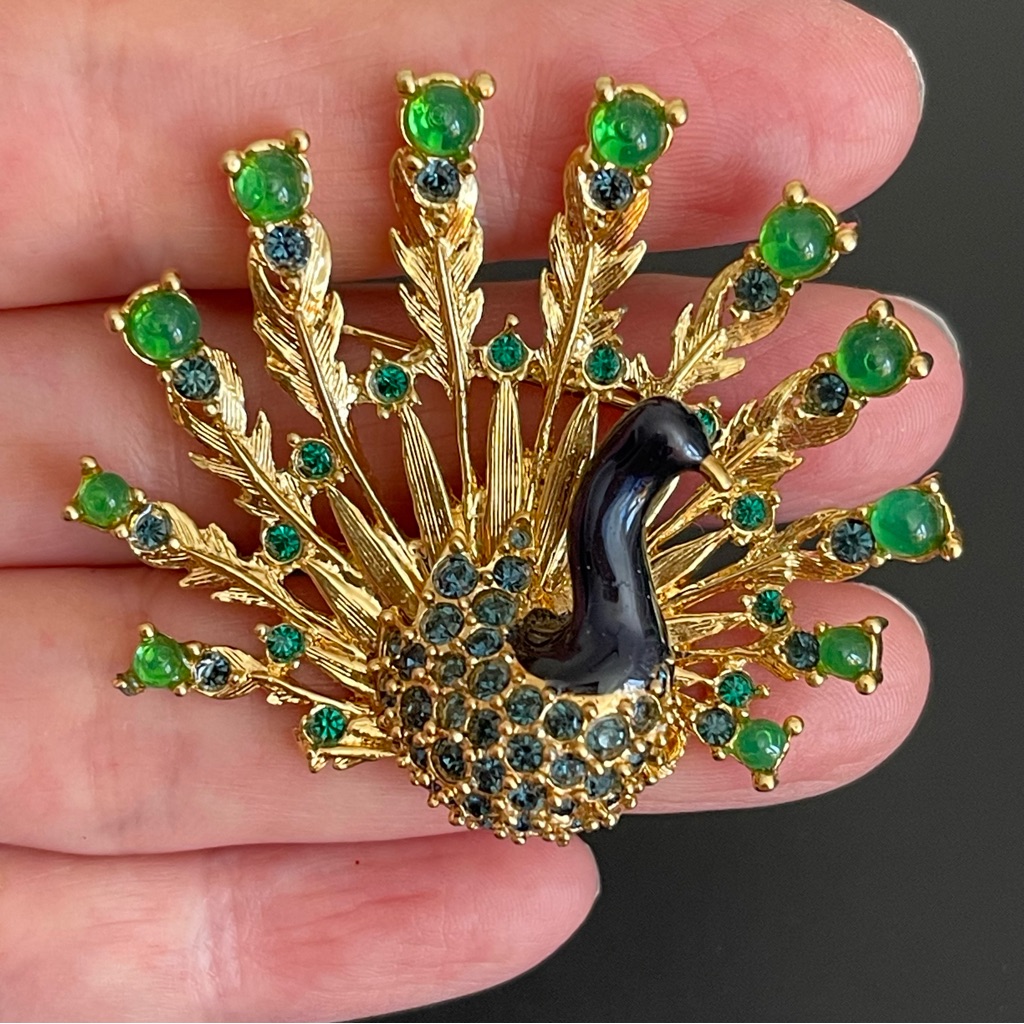 Vintage Unsigned Marcel Boucher Rhinestone Peacock Brooch.